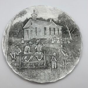 Vintage Wendell August Forge "The Gathering" Amish One Room Schoolhouse 9" Plate